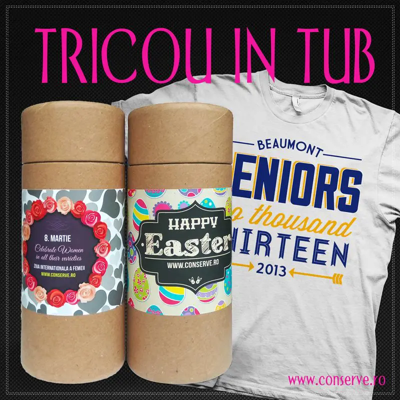 Tricouri imprimate in tub de carton